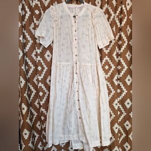 Free People Bella Mae Midi Button Up Dress, Linen, Womens M